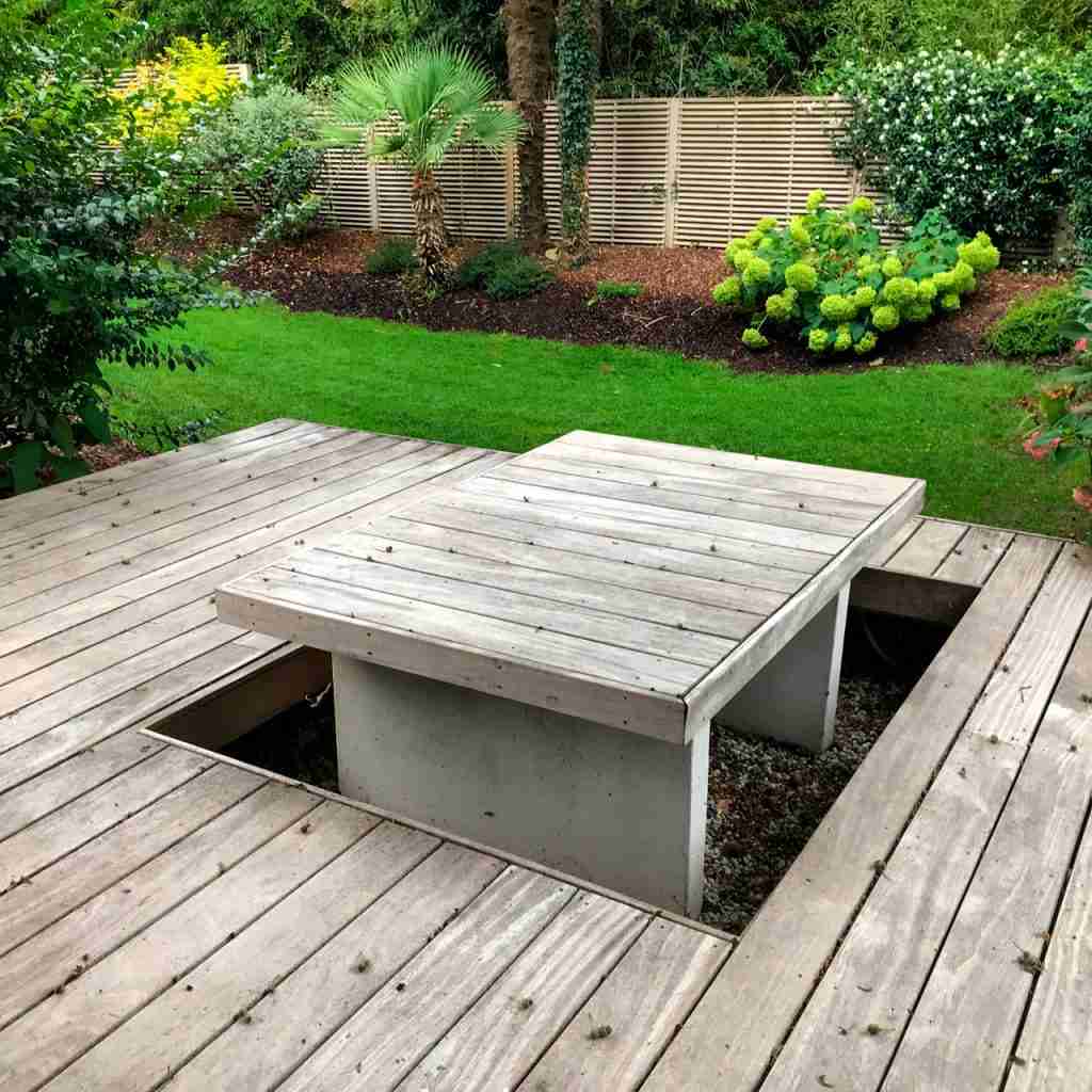 Zona de picnic diseñada a medida en nuestro proyecto Pyla-sur-Mer Proyectos Pilar