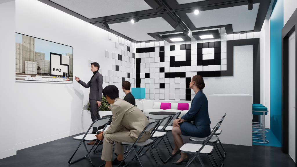 Render 3D del espacio Learning de la Sala Creators